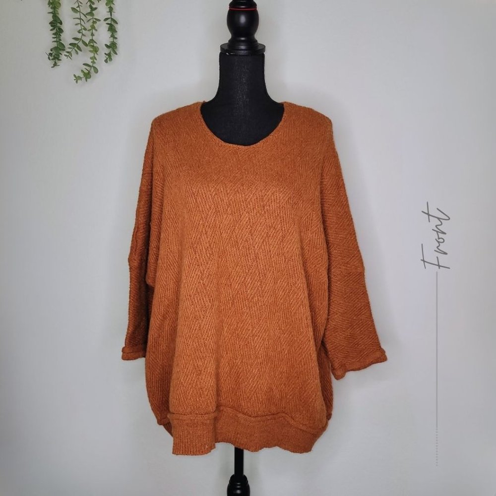 DARK ORANGE WOMEN’S OVERSIZED ¾ SLEEVE KNIT SWEATER